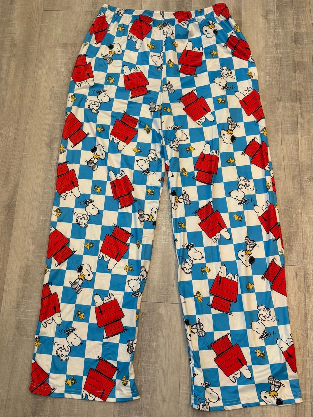 Peanuts Blue & White Check Snoopy Pajama Pants with Red Doghouse